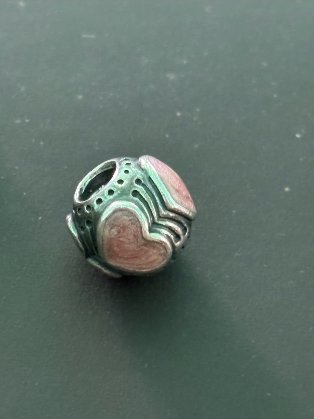 Pandora Silver Charm with Pink Heart Accents